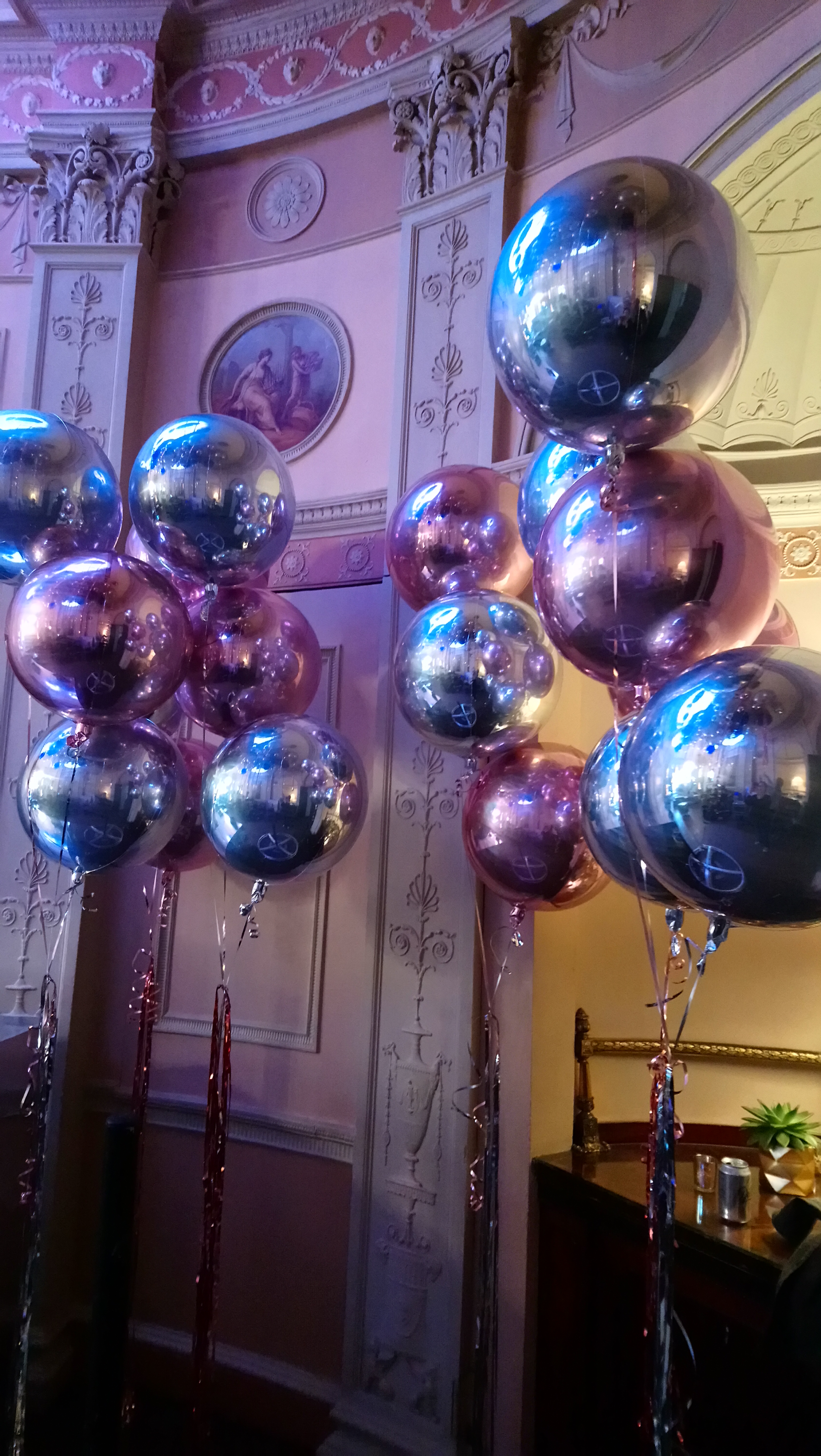 Floor Bouquets if Silver and Pale Pink Orbz Balloons